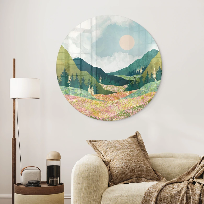 Tableau sur verre Prairie printanière aux couleurs vives - SpaceFrog Designs 