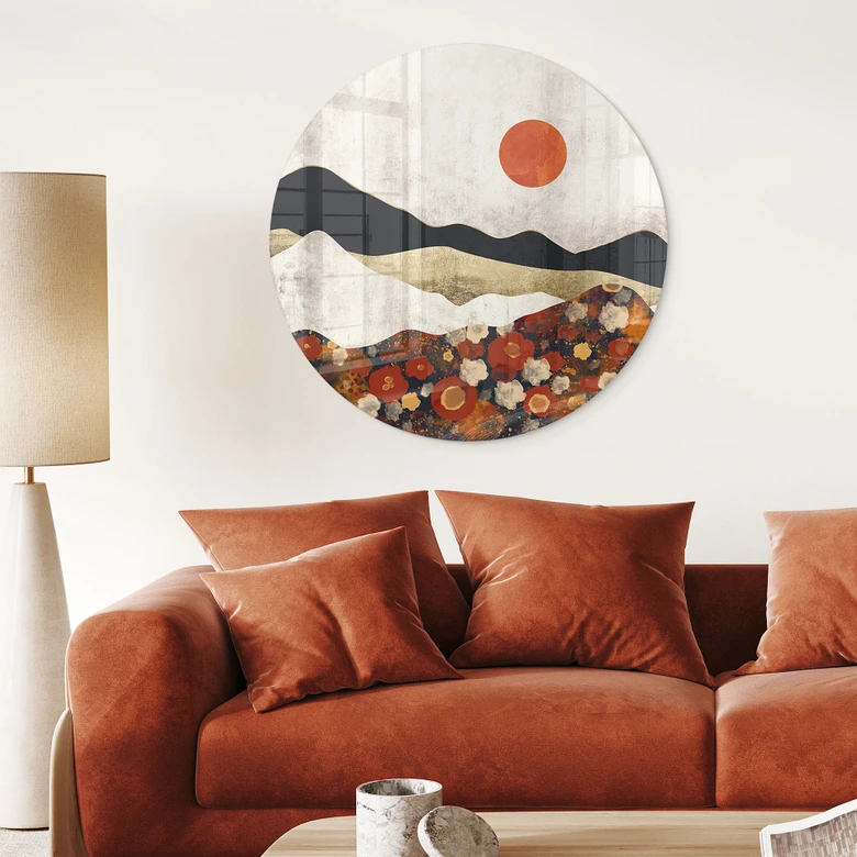 Glasbild Herbstliche Berglandschaft - SpaceFrog Designs - Rund 