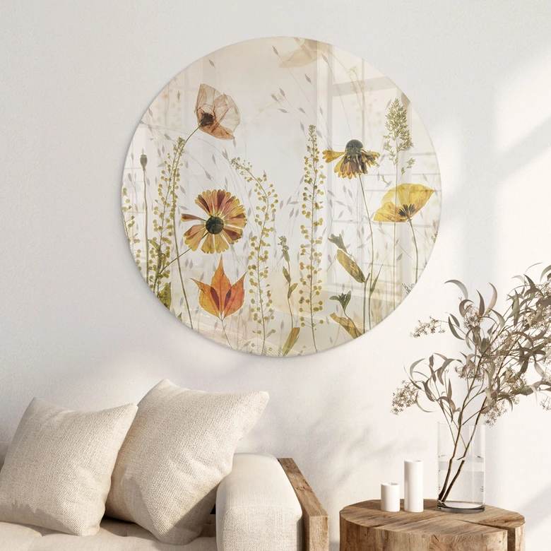 Glasplaat Wilde weidebloemen in het zonlicht - Talen - Rond 