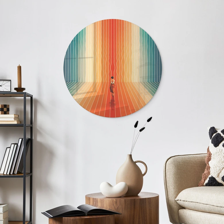 Glasbild Frau vor der Regenbogen-Kulisse - Taudalpoi - Rund 
