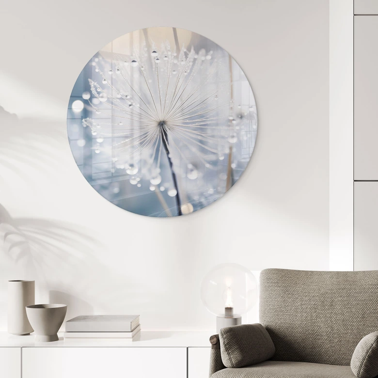 Glasschilderijen Fonkelende paardenbloemen - Treechild - Rond 
