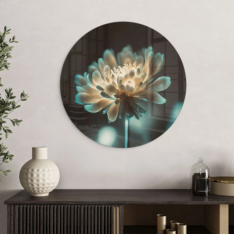 Glas billede Lysende blomsterhjerte - Treechild - Rund 