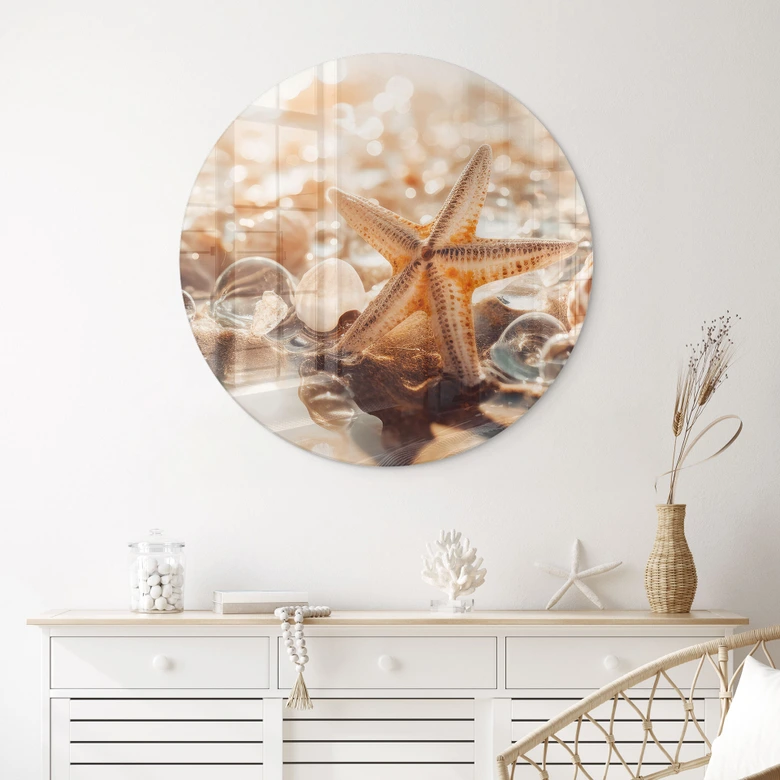 Glasbild Muscheln am sonnigen Strand - Treechild - Rund 