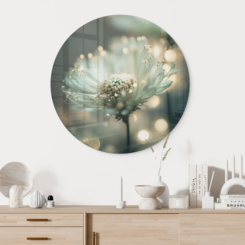 Tableau en verre Délicat scintillement des fleurs - Treechild - Rond 