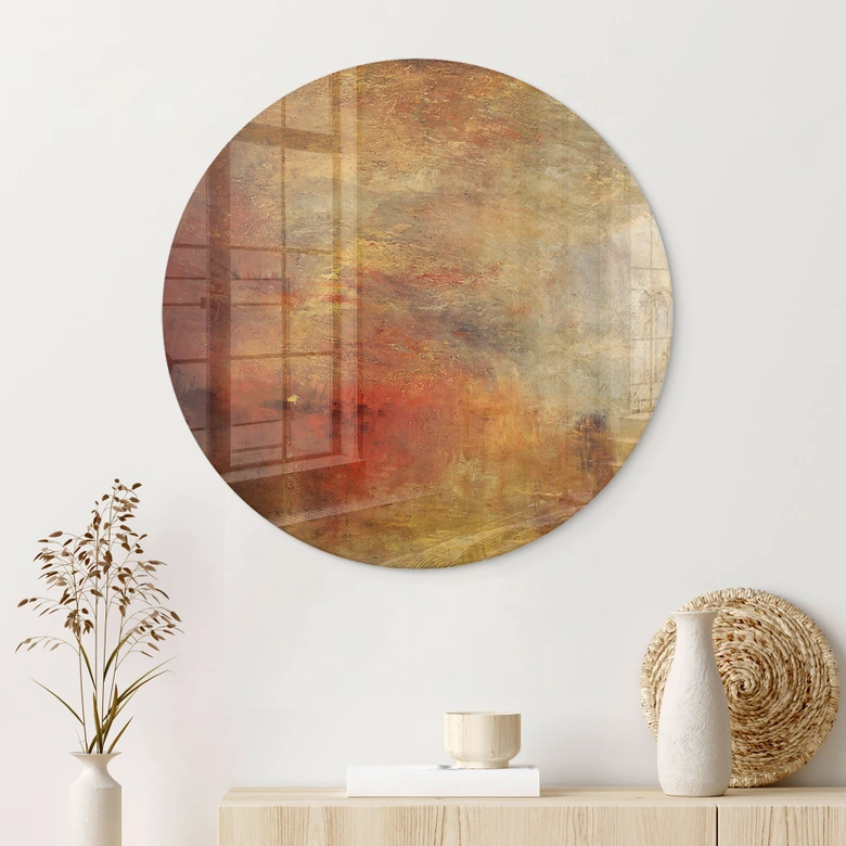 Glasbild Turner - Sonnenuntergang über einem See - Rund 