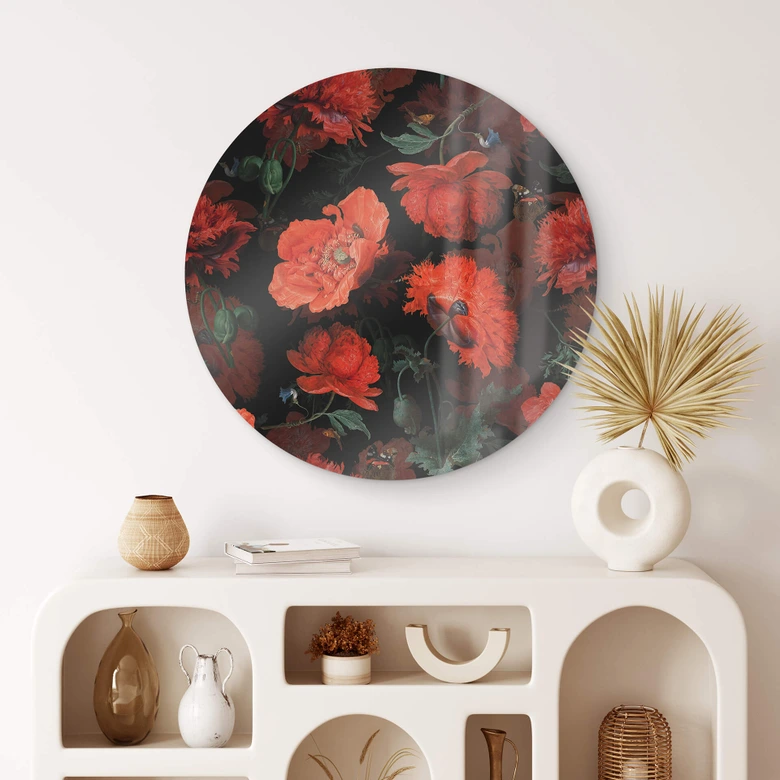 Glasbild UN Designs - Rote Blüten - Rund 