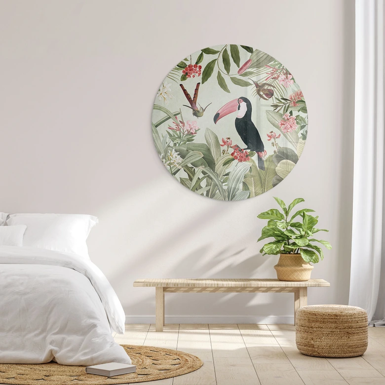 Glasbild Tukan im Dschungel-Paradies - UN Designs - Rund 