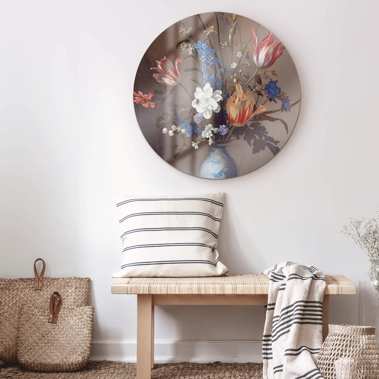 Glasbild Van der Ast - Blumen in einer Wan-Li Vase - Rund 