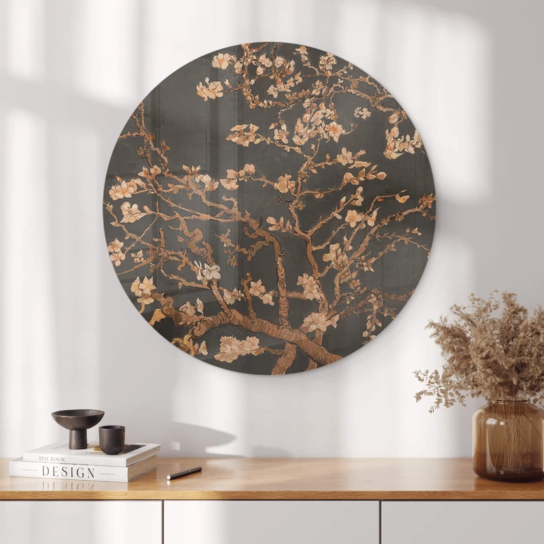 Glasbild van Gogh - Mandelblüte herbstlich - Rund 