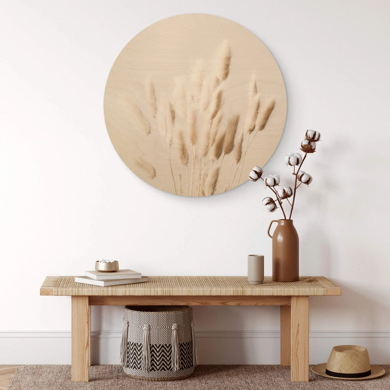 Holzbild 1X Studio - Getrocknete Gräser - Rund 