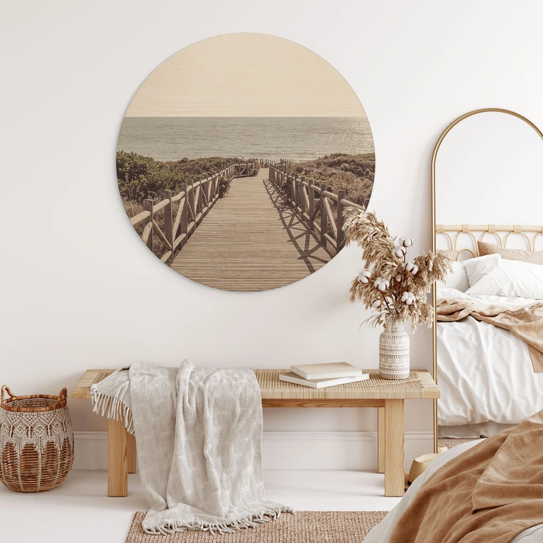 Wandcirkel Hout Steiger naar het strand - 1X Studio 