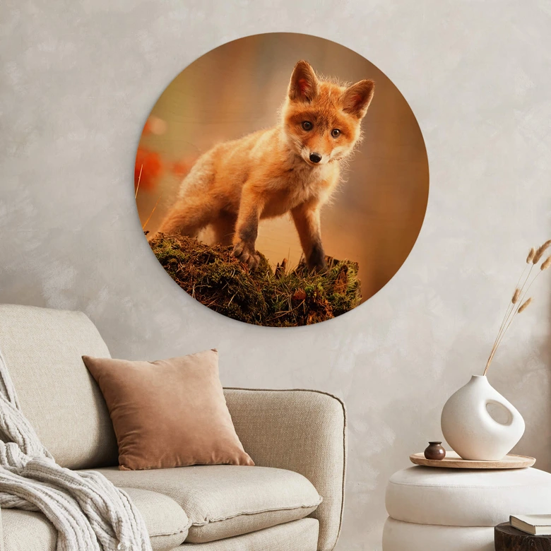 Adamec Trätavla - Ung räv i skogen - Rund 