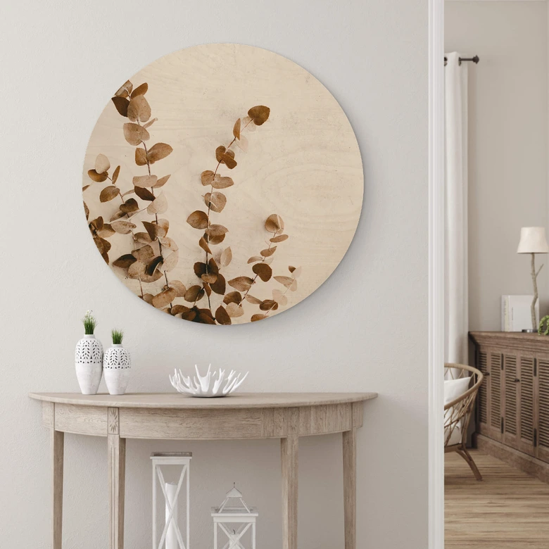 Holzbild Annie - Getrocknete Blätter - Rund 