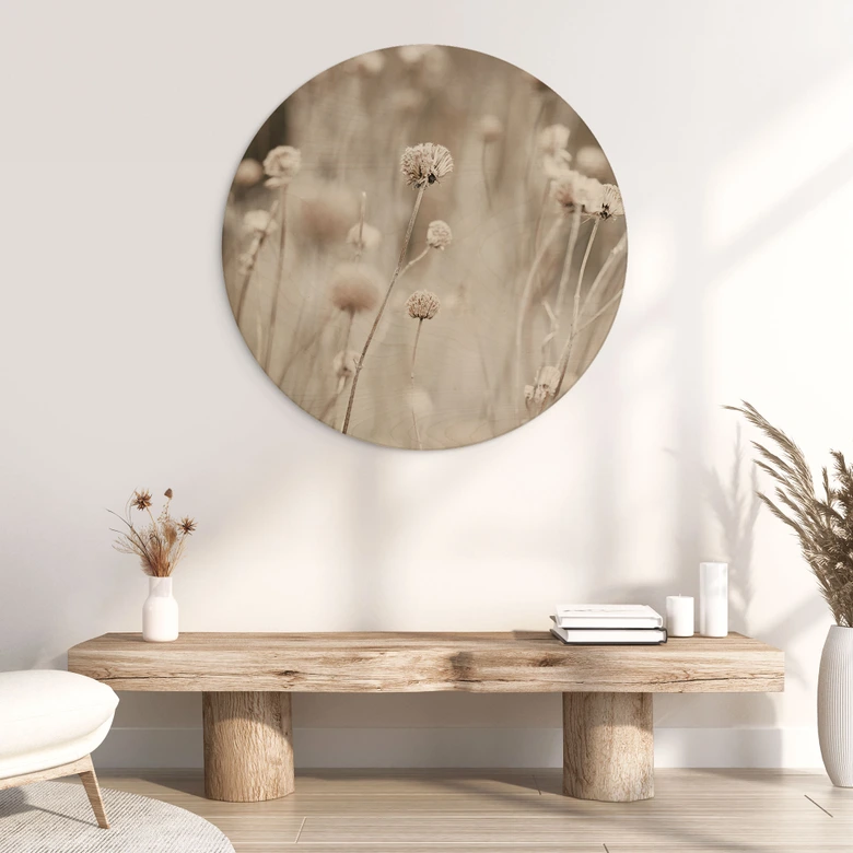 Stampa su legno Fiori secchi in colori tenui - Annie - Rotondo 