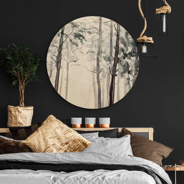 Trätavla akvarell skog - rund 