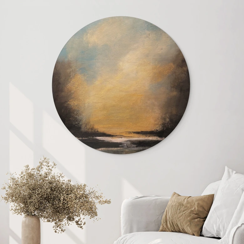 Holzbild Goldenes Licht am Abendhimmel - Bergius - Rund 