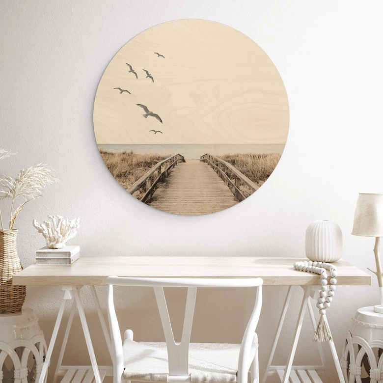 Holzbild Blick auf die Ostsee - Rund 