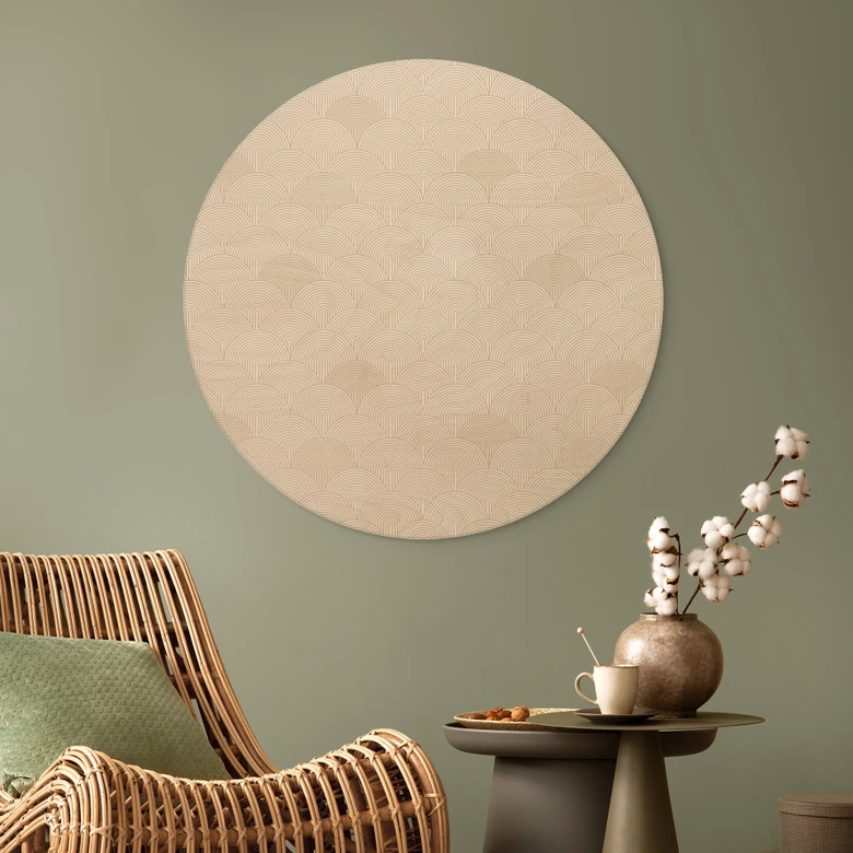 Holzbild Abstrakte Halbkreise in Soft Beige - Bloomery Decor - Rund 