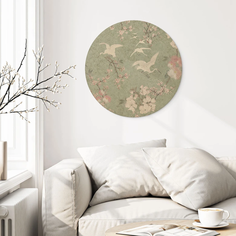 Billede af træ kraner i kirsebærblomst Rush Green - Bloomery Decor - Round 