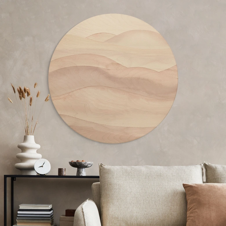 Holzbild Sanfte Hügel in Aquarell - Bloomery Decor - Rund 