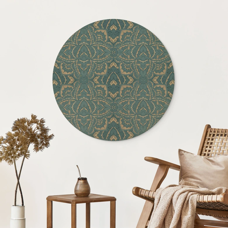 Holzbild Vintage Mandala in Türkisgold - Bloomery Decor - Rund 