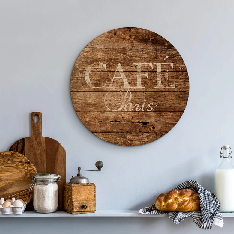 Tableau sur bois rond Café Paris 