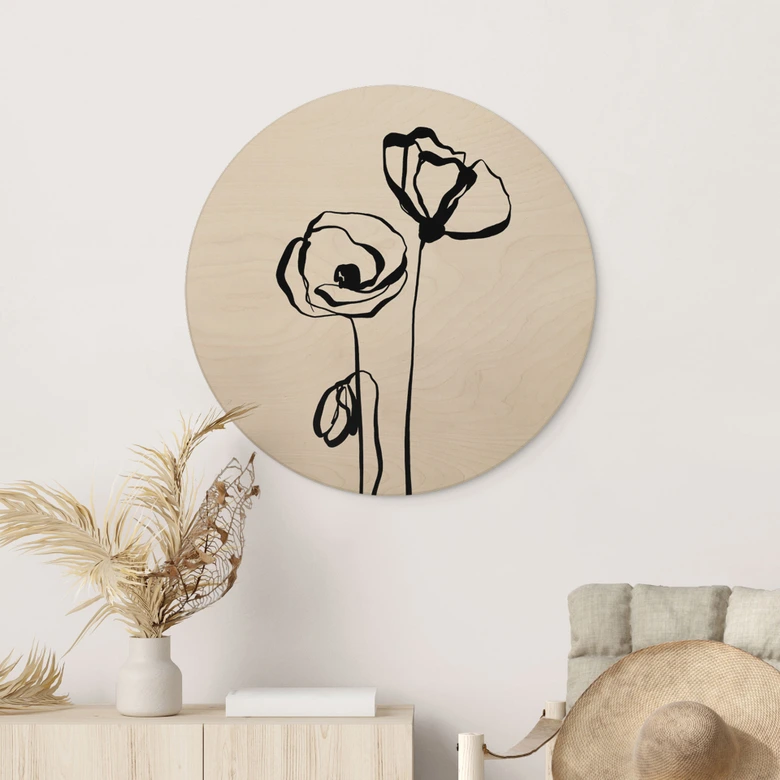 Obraz drewniany Line Art Two Poppies - Cats & Dotz - Round 