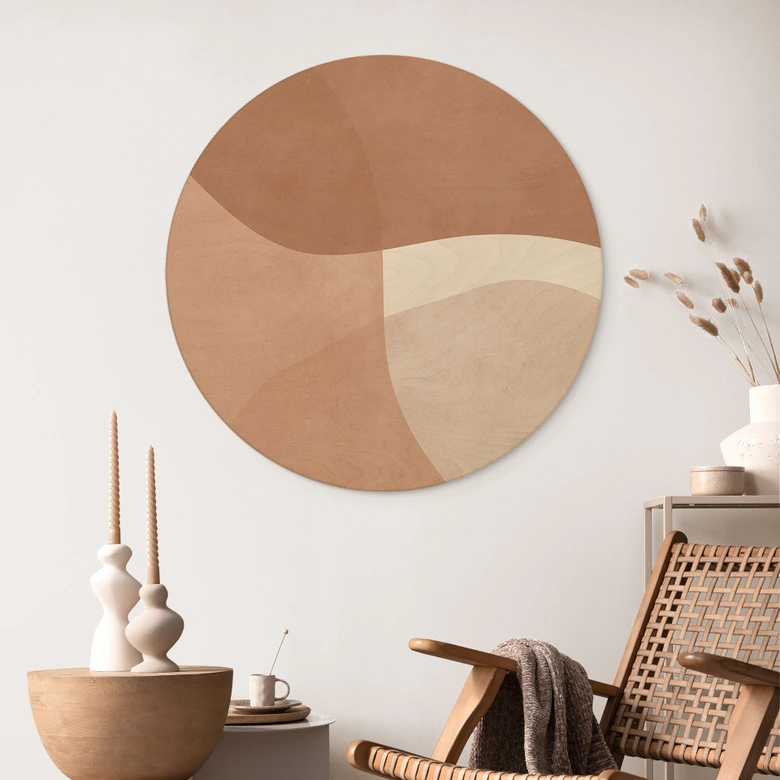 Holzbild Boho Aquarell-Formen in Brauntönen - Costa - Rund 