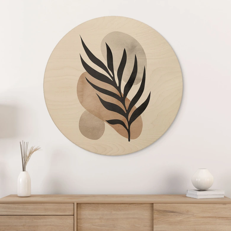 Holzbild Botanische Silhouette mit kunstvoller Geometrie - Costa - Rund 