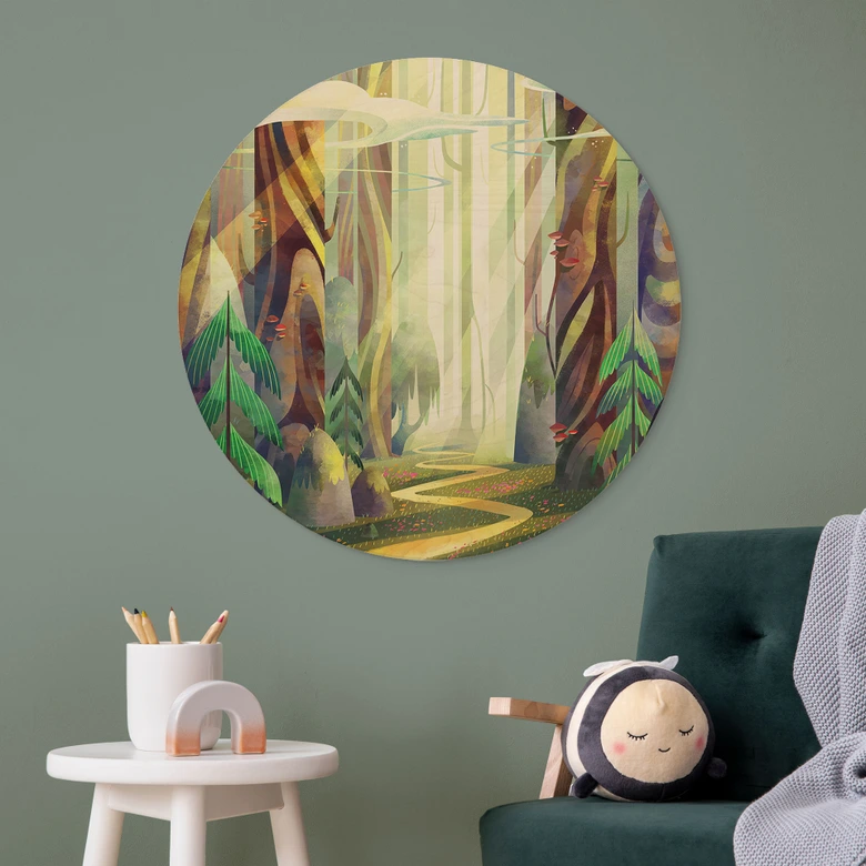 Wood Print Enchanted Forest in the Light - DigitalArtsi - Round 