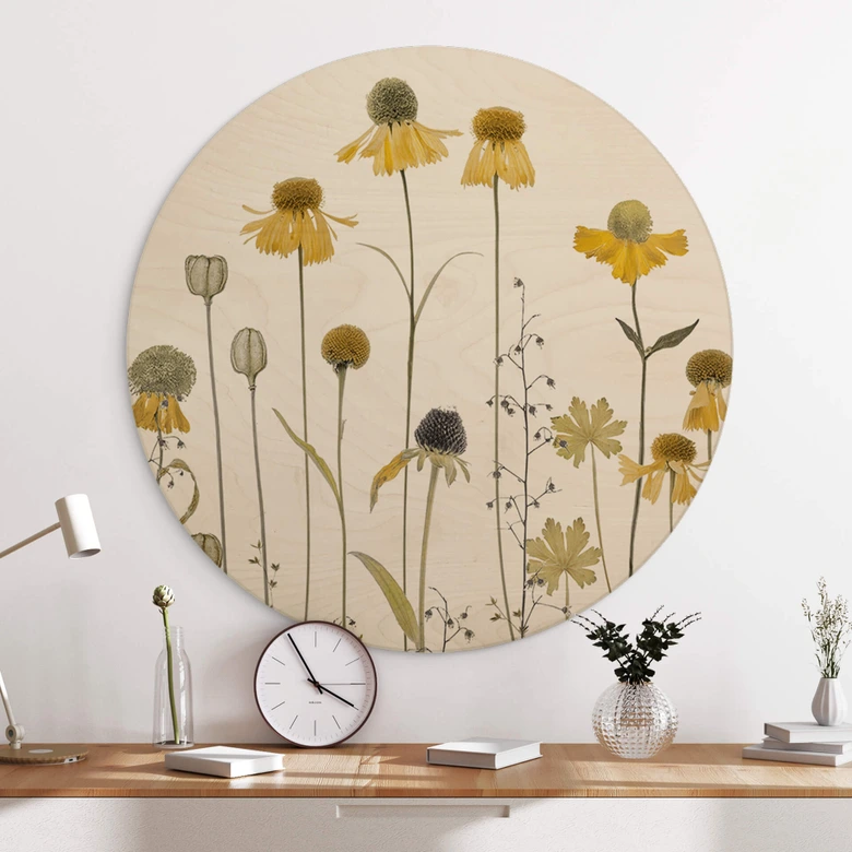 Kwiaty Obraz drewniany Słonecznik - Okrągły - Disher 