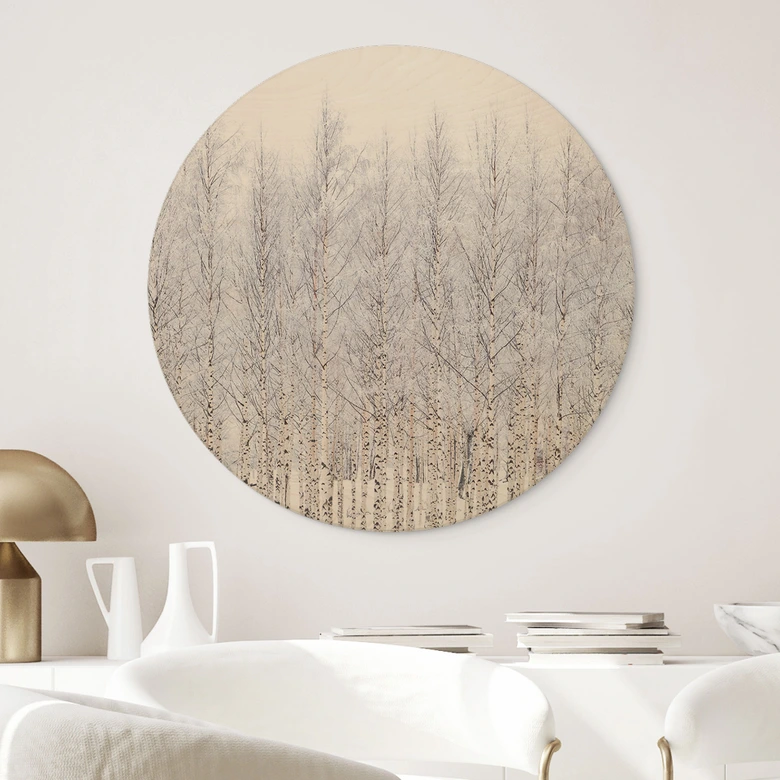 Holzbild Birkenwald im Winter - EMELIEmaria - Rund 