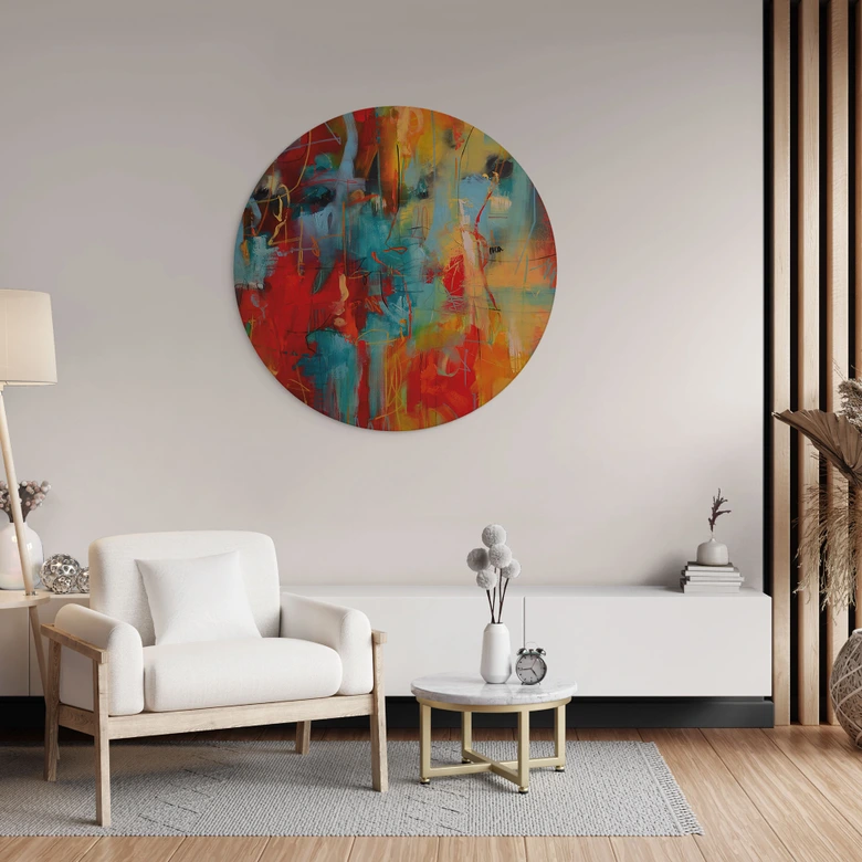 Holzbild Farbenfrohes Chaos - Fedrau - Rund 