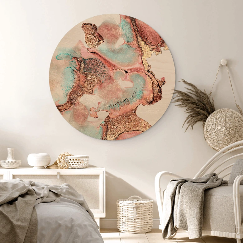 Holzbild Fredriksson - Goldene Tinte mit Nuancen in Rosé - Rund 