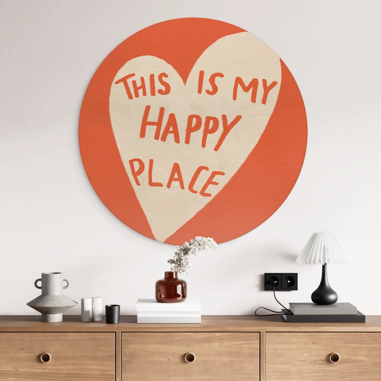 Obraz drewniany To moje szczęśliwe miejsce z sercem - Fritsch - Okrągły 