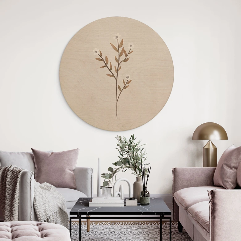 Holzbild Blumen Illustration - Vergissmeinnicht - Goed Blauw - Rund 