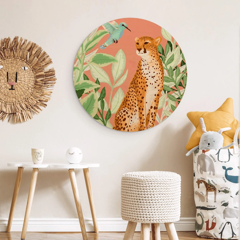 Holzbild Goed Blauw - Tropisch Pink - Rund 
