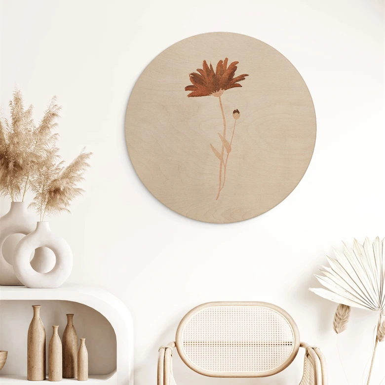Holzbild Wildblume abstrakt - Goed Blauw - Rund 