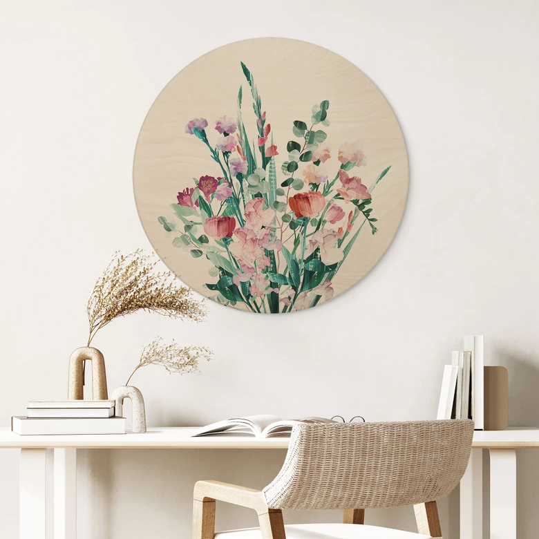 Holzbild Wildblumen Bouquet im Frühling - Goed Blauw - Rund 