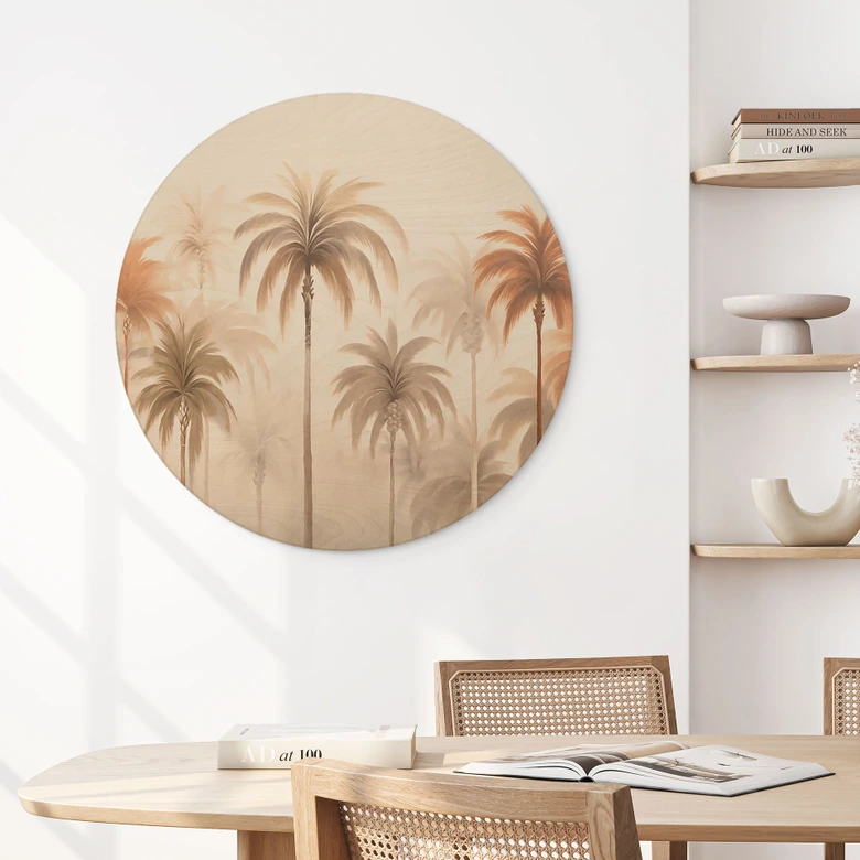 Tableau sur bois rond Paysage tropical avec palmiers - Haase 
