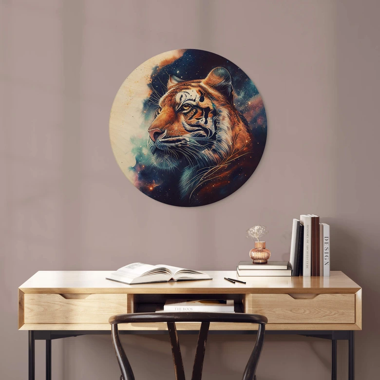 Holzbild Heine - Tiger im Sternenhimmel - Rund 