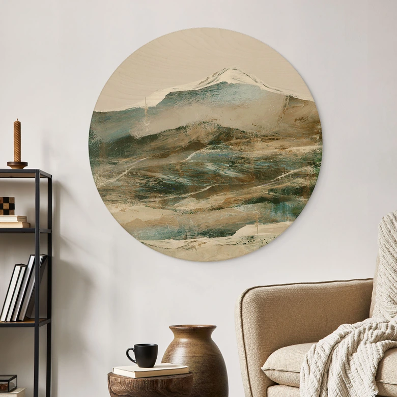 Holzbild Berge Abstrakt - Hobday - Rund 