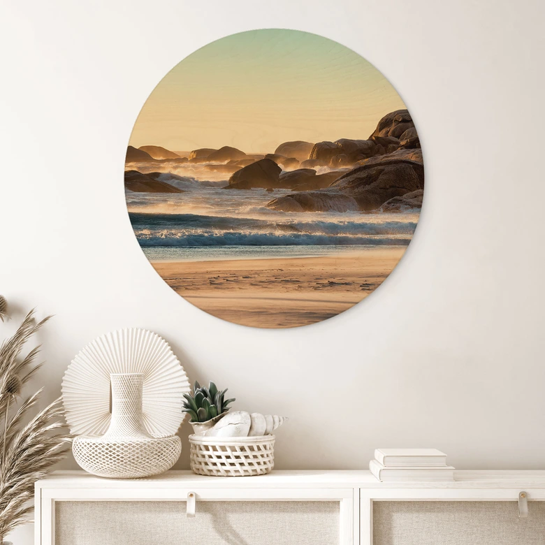 Holzbild Strandküste bei Sonnenaufgang in Afrika - Hugonnard - Rund 