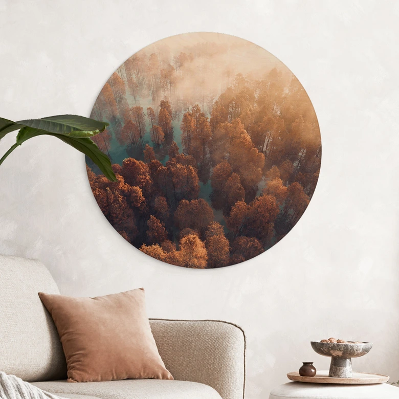 Holzbild Herbstwald im Nebel - Ioricon - Rund 