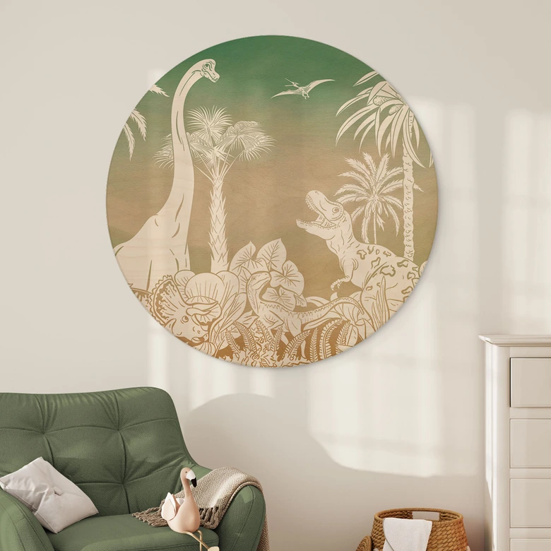 Holzbild Abenteuerreise zu den Dinosauriern - Ombre - Kikki Belle - Rund 