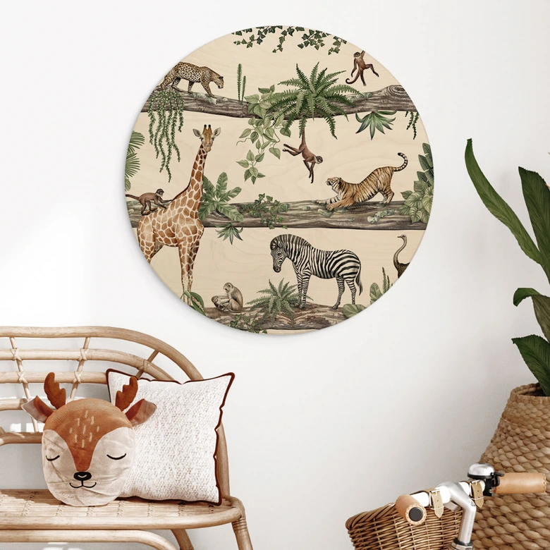Holzbild Afrikanische Tiere im Dschungel - Kikki Belle - Rund 