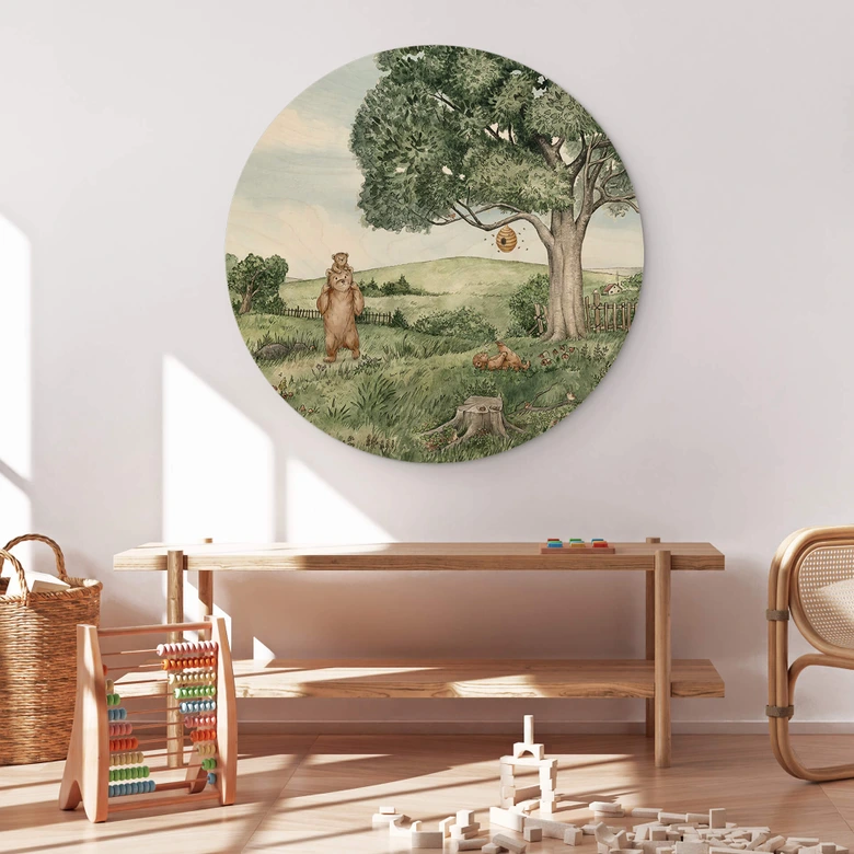 Holzbild Kikki Belle - Bären und Bienen - Rund 