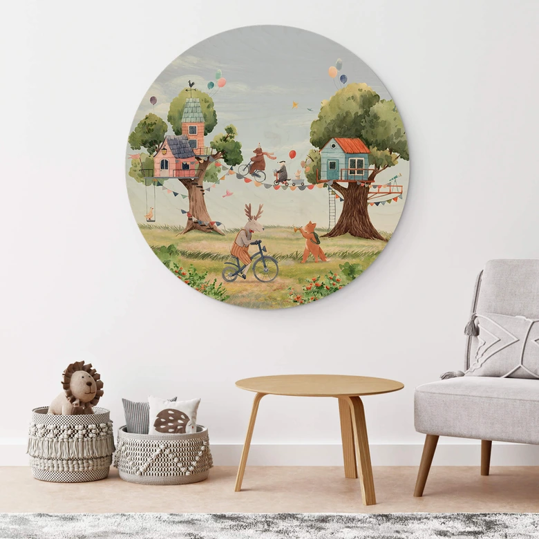 Holzbild Oliver Robins - Baumhaus Party - Rund 