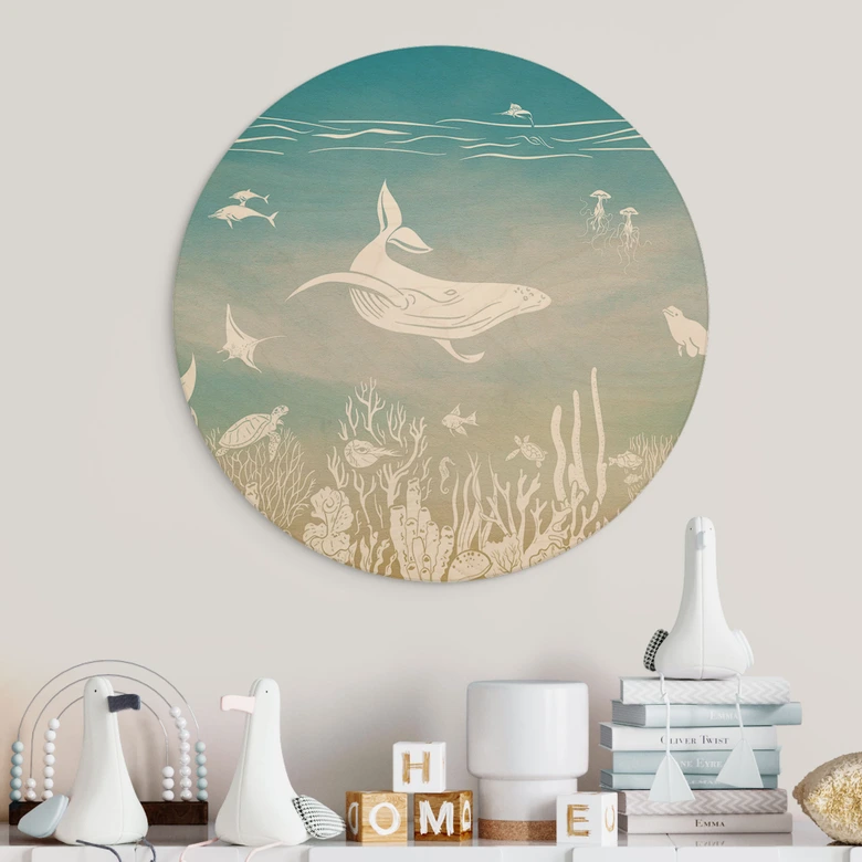 Holzbild Unterwasserwelt-Paradies - Ombre - Kikki Belle - Rund 