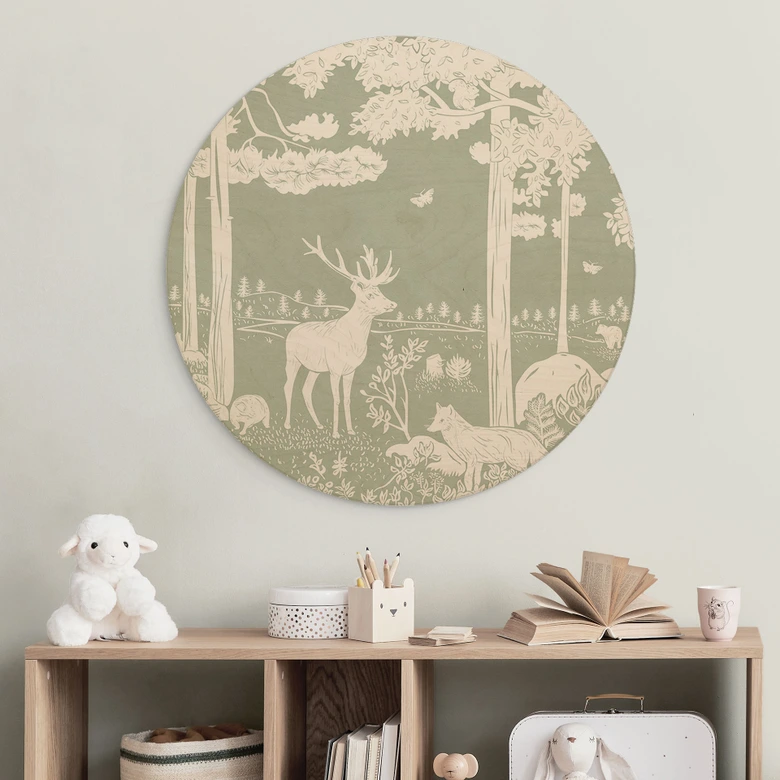 Holzbild Waldidylle in Grün - Oase für Wildtiere - Kikki Belle - Rund 